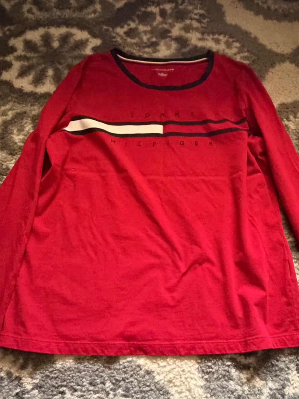 Tommy Hilfiger Red Long Sleeve Stripe Detail Top